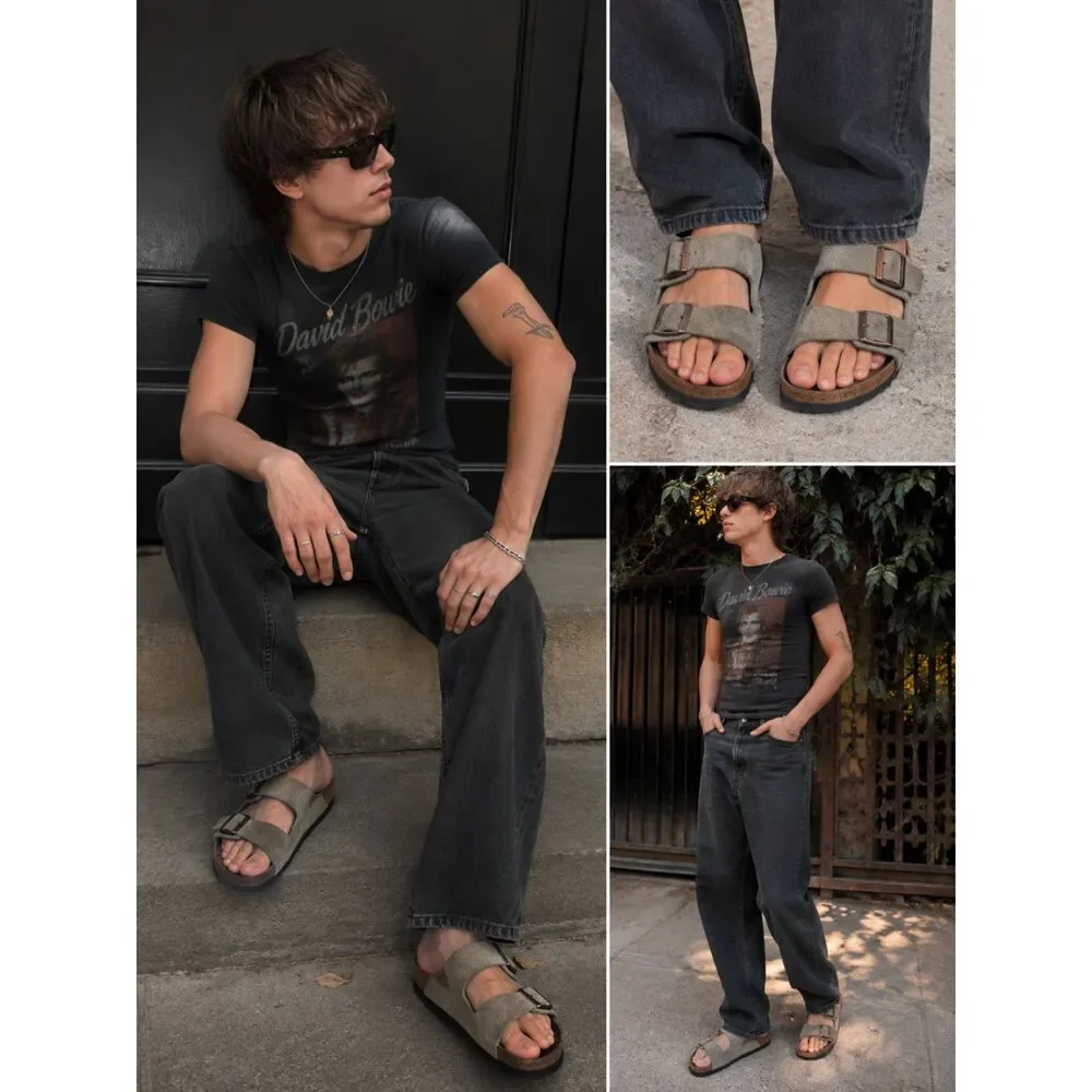 Birkenstock Taupe Gray Soft Footbed Suede Arizona Sandals Shoes   Adult Size 44